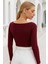 Kadın Bordo Kayık Yaka Uzun Kollu Bluz 6