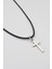 Minimalist Haç Kolye - PU Deri İp Zincirli Unisex Gümüş Kaplama - 60 cm 2