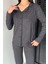 Kadın Ön Düğmeli Uzun Kol Yıldız Baskılı Pijama Takımı P-00018710 3