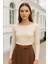 Kadın Bej Kayık Yaka Uzun Kollu Bluz 4