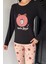 Kadın Bisiklet Yaka Baskılı Uzun Kol Pijama Takımı P-00018753 3