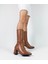 Hakiki Deri Taba Sivri Burun Kalın Topuk Diz Altı Kadın Çizme 4