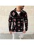 Erkek Yarım Fermuarlı Desenli Polar Sweat Tribal Etnik Desen Yakalı, Uzun Kollu, Oversize Rahat Kalıp, - Siyah 3