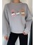 Kadın Bisiklet Yaka Ön Nakışlı Şardonlu Sweatshirt P-00018838 1
