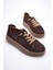 Kadın Hakiki Süet Sneaker Comfort Tabanlı Lastik Bağcıklı Günlük Ayakkabı Kahve Navel 2