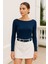Kadın Lacivert Kayık Yaka Uzun Kollu Bluz 5