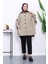 Açık Haki Oversize Düğmeli Panço Trenç 2