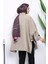 Açık Haki Oversize Düğmeli Panço Trenç 4