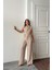 Tencel Modal Kolsuz Bluz Kapalı Cep Detaylı Dökümlü - Pantolon Takım - Bej 4