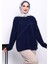 Lacivert Bisiklet Yaka Desenli Angora Yumoş Triko Kazak 1