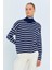 kadın çizgili balıkçı yaka triko kazak 1