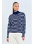 kadın çizgili balıkçı yaka triko kazak 4