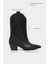 Murphy Siyah Mat Sivri Burun Nakış Detay Kalın Topuklu Kadın Bot 4