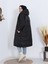 Alpaco Sabit Kapşonlu Kuş Gözü Detaylı Uzun Kaban -Siyah -Collectıon 1