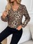 Kadın Uzun Kollu V Yakalı Modal Leopar Bluz 2