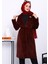 Bordo Kruvaze Yaka Cepli Angora Kaşe Kaban 1