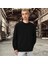Unisex Şardonlu Relaxed Fit Oversize Sweatshirt Siyah 2