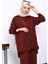 Bordo Çantalı Simli Tunik Pantolonlu Triko Takım 3
