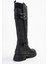 Sıa Siyah Cilt Kemerli Streç Detaylı Kadın Düz Çizme 5