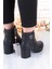 54191 Siyah Cilt Sıcak Astar Kalın Topuklu Kadın Bot 5
