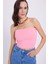 Kadın Slim Fit Dar Kesim Pamuklu Straplez Pembe Bluz 1