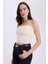 Kadın Slim Fit Dar Kesim Pamuklu Straplez Bej Bluz 5