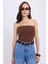 Kadın Slim Fit Dar Kesim Pamuklu Straplez Koyu Kahve Bluz 2