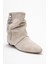 Noar Bej Süet Hakiki Deri Büzgülü Fermuarlı Kadın Bot 3