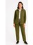 Kadın Kadife Oversize Takım - Gömlek ve Pantolon Ikili Set Haki 2