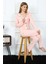 Kadın Penye Uzun Kol Önden Düğmeli Pijama Takım Pembe 2