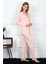 Kadın Penye Uzun Kol Önden Düğmeli Pijama Takım Pembe 3