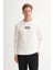 Slim Fit Şardonsuz Pamuklu 3 Iplik Ekru Erkek Sweatshirt 53980 1