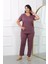 Kadın Büyük Beden Kısa Kol Penye Pijama Takımı Mürdüm 1