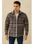 Erkek Ekose Desenli Düğmeli Polar Yakalı Uzun Kollu Gömlek Oversize Rahat Kalıp - Füme 1