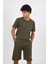 Erkek Pamuk Lakost Alt Üst Kaprili Pijama Takım Haki 3