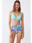 Kadın Pedli Üst Tropik Desenli Yüksek Bel Bikini Takımı - Buz Mavisi 1