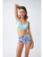 Kadın Pedli Üst Tropik Desenli Yüksek Bel Bikini Takımı - Buz Mavisi 3