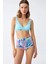 Kadın Pedli Üst Tropik Desenli Yüksek Bel Bikini Takımı - Buz Mavisi 4