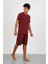 Erkek Pamuk Lakost Alt Üst Kaprili Pijama Takım Bordo 3