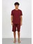 Erkek Pamuk Lakost Alt Üst Kaprili Pijama Takım Bordo 4