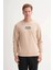Slim Fit Şardonsuz Pamuklu 3 Iplik Bej Erkek Sweatshirt 53980 1