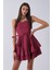 Bordo Ip Askılı Bel Kemer Bağlamalı Mini Boy Abiye 0802004.04 8