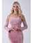 Pudra Drapeli Takma Kol Detaylı Kadife Abiye 0801068.79 6