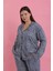 Kadın Büyük Beden Mavi Leopar Desenli Düğmeli Pijama Takımı 1