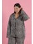 Kadın Büyük Beden Leopar Desenli Düğmeli Pijama Takımı 3