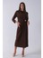 Kahve Omuz ve Beli Pileli Toka Detaylı Elbise 3975478.05 3