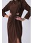 Kahve Omuz ve Beli Pileli Toka Detaylı Elbise 3975478.05 8