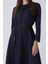 Lacivert Bisiklet Yaka Önü Pile Detaylı Beli Kemerli Elbise 4593453.02 7