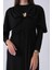 Siyah Bisiklet Yaka Kendinden Şal Detaylı Broşlu Bel Bağlamalı Elbise 4571580.01 8