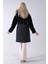 Siyah Yarım Peluş Detaylı Belden Sıktırmalı Kapüşonlu Baklava Desen Mont 44520211.01 6